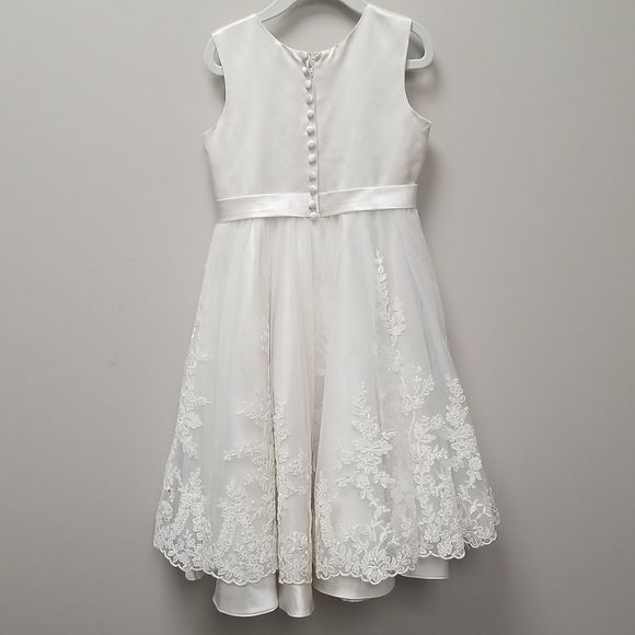 JOAN CALABRESE GIRLS WHITE TULLE AND LACE DRESS SZ 5 - Picture 5 of 8